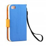 Wholesale iPhone 4S / 4 Anti-Slip Flip Leather Wallet Case with Stand (Blue-Orange)
